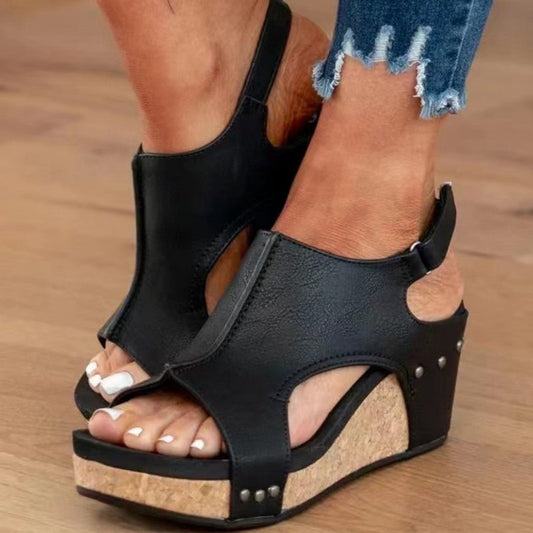 Women's Wedge Peep Toe Platform Rivet Sandals - Elisina