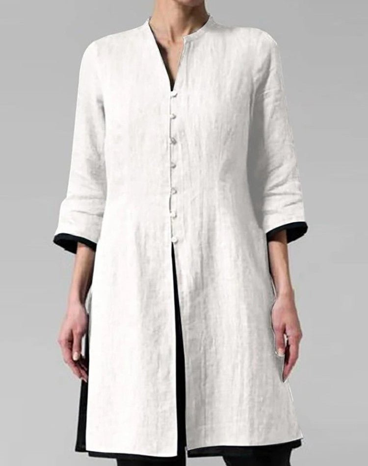 Chemises Vintage en Coton et Lin à manches 3/4 pour femmes - Benetty