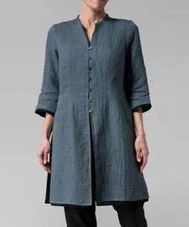 Chemises Vintages en Coton et Lin à manches 3/4 pour femmes/Gris - Benetty